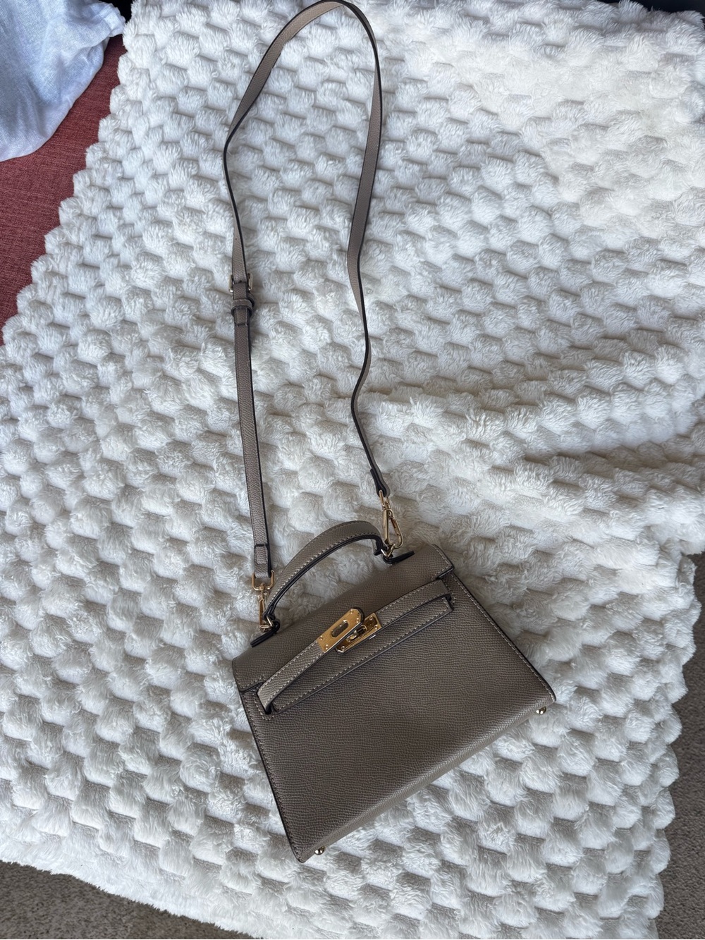 Kelly-Inspired Mini Crossbody | Taupe | Gold Hardware